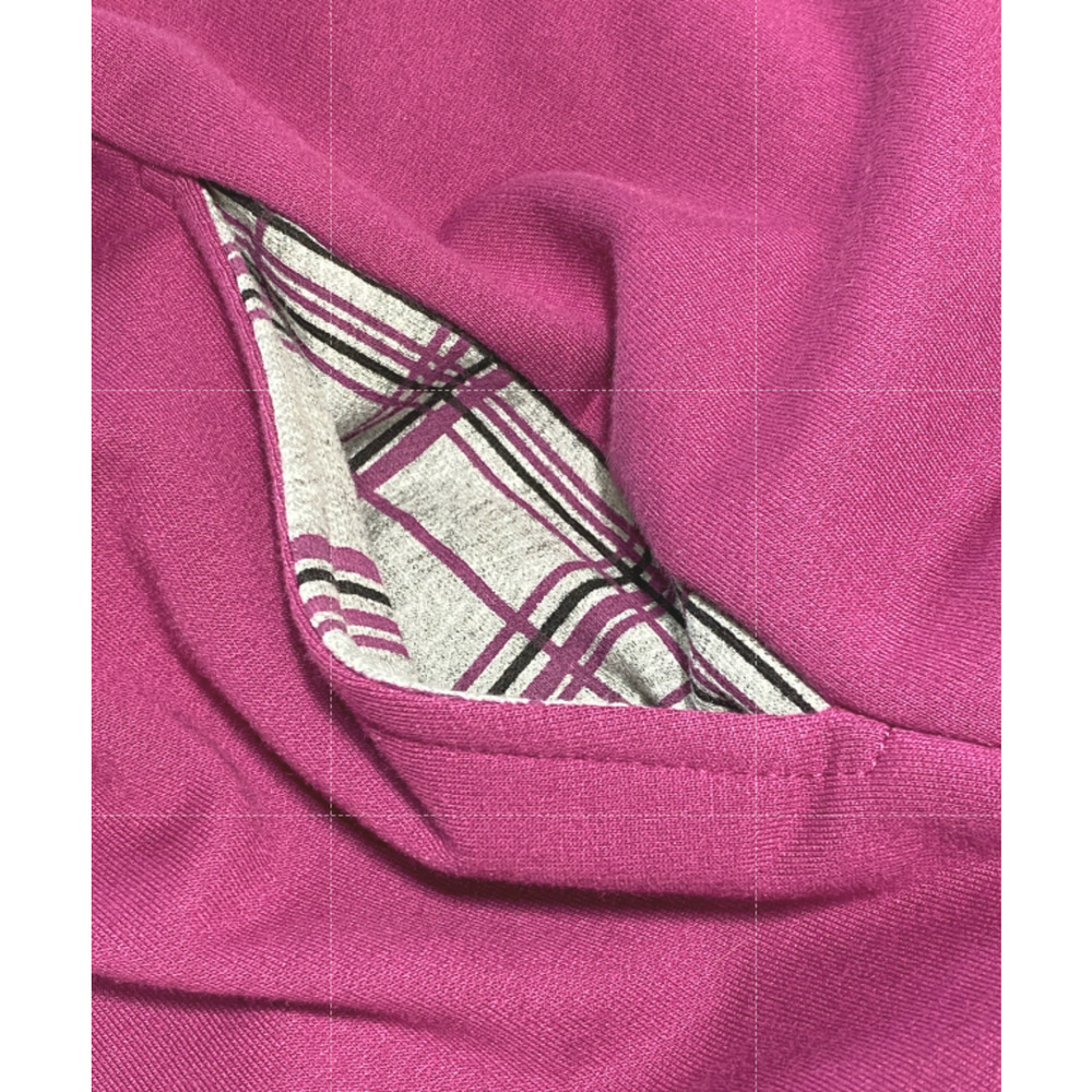 BCG Womens L Raspberry Full Zip Hoodie Gathered Yoke Plaid Lined Cotton Blend - Picture 6 of 7